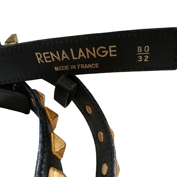 60\'s RARE Vintage Rena Lange Double Strap Belt Leather Bronze Tone Grommets  XS main image 13